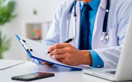 Врач записывает что-то в документ